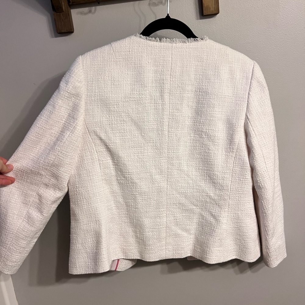 Talbots Women's Cream Textured Blazer with Colorful Embroidery - Picture 8 of 12